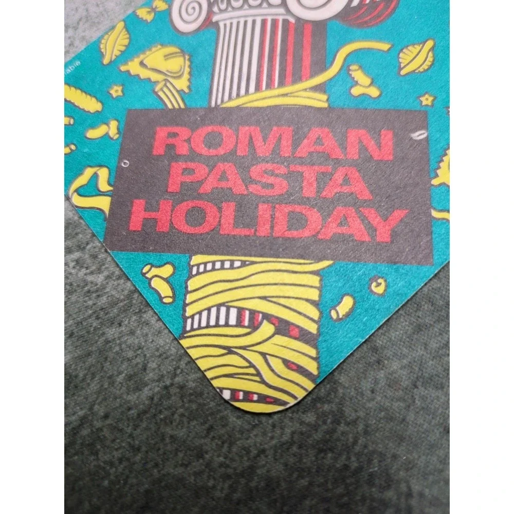 Vintage Paper Restaurant Coaster Roman‎ Pasta Holiday 80s 90s Teal Red Black